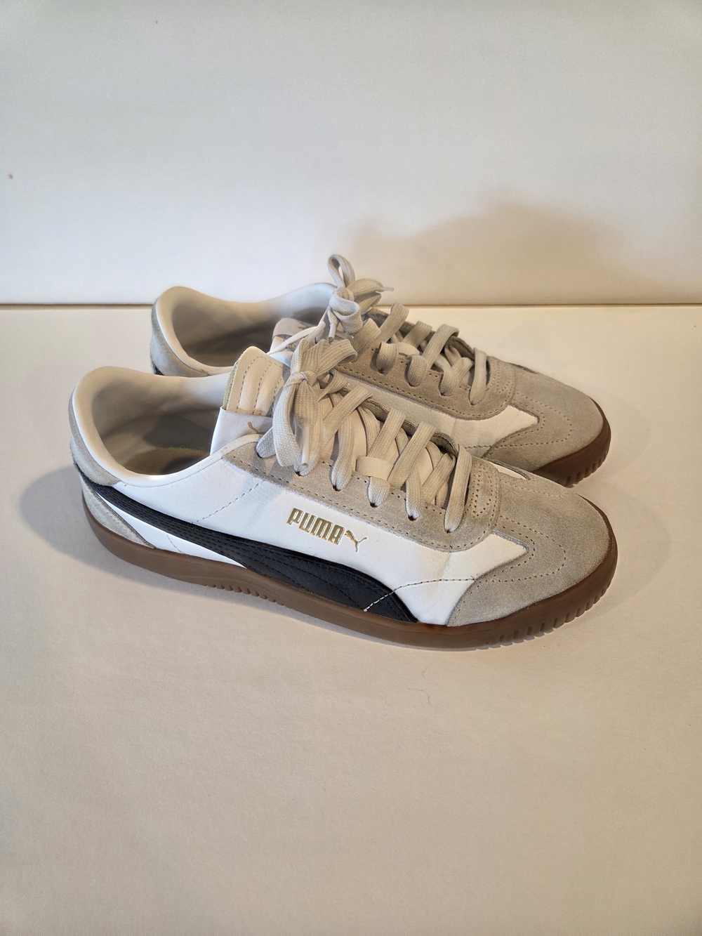 PUMA White & Gray Classic Palermo Suede-Style Sneakers